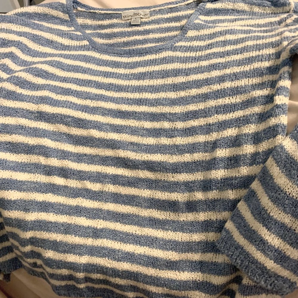 WindRiver Womens blue and white stripe boucle sweater knit acrylic poly L